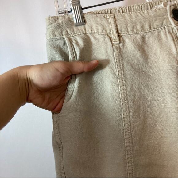 Nicole Miller Linen Lyocell Cuffed Khaki Tan Tapered Straight Leg Cargo Pants - Picture 5 of 12